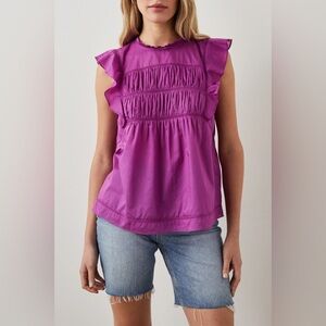 Rails Filomena Berry Purple Cotton Ruffle Sleeve Top Shirt Blouse